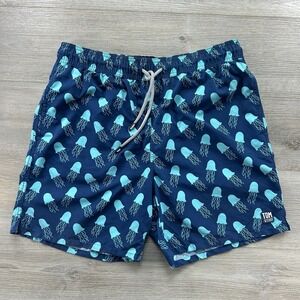 Tom & Teddy Mens Large Lined Swim Trunks Navy Blue Jellyfish Print Beach Pool